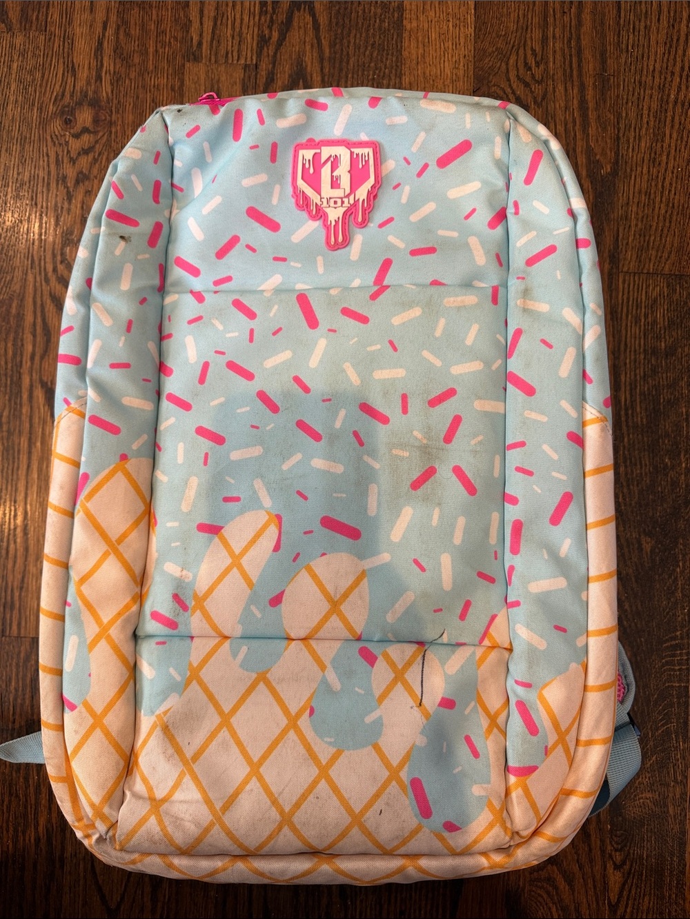 Kids baseball Lifestyle 101 Ice Cream Print Backpack - Light Blue Pink Sprinkles